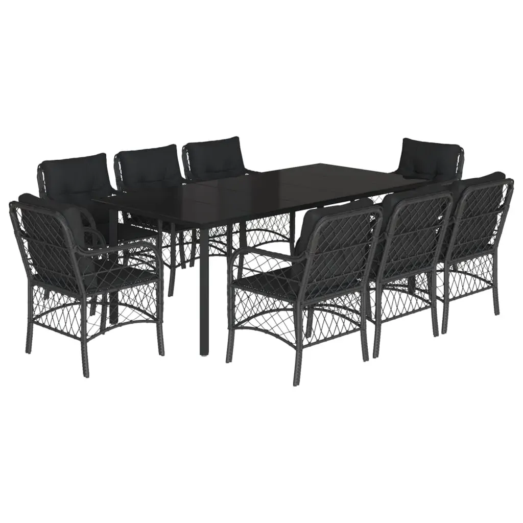 9 Piece Garden Dining Set with Cushions Black Poly Rattan Price