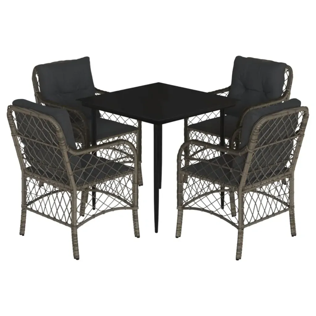 5 Piece Garden Dining Set with Cushions Grey Poly Rattan Price