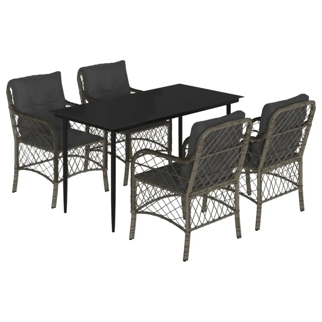 5 Piece Garden Dining Set with Cushions Grey Poly Rattan Price