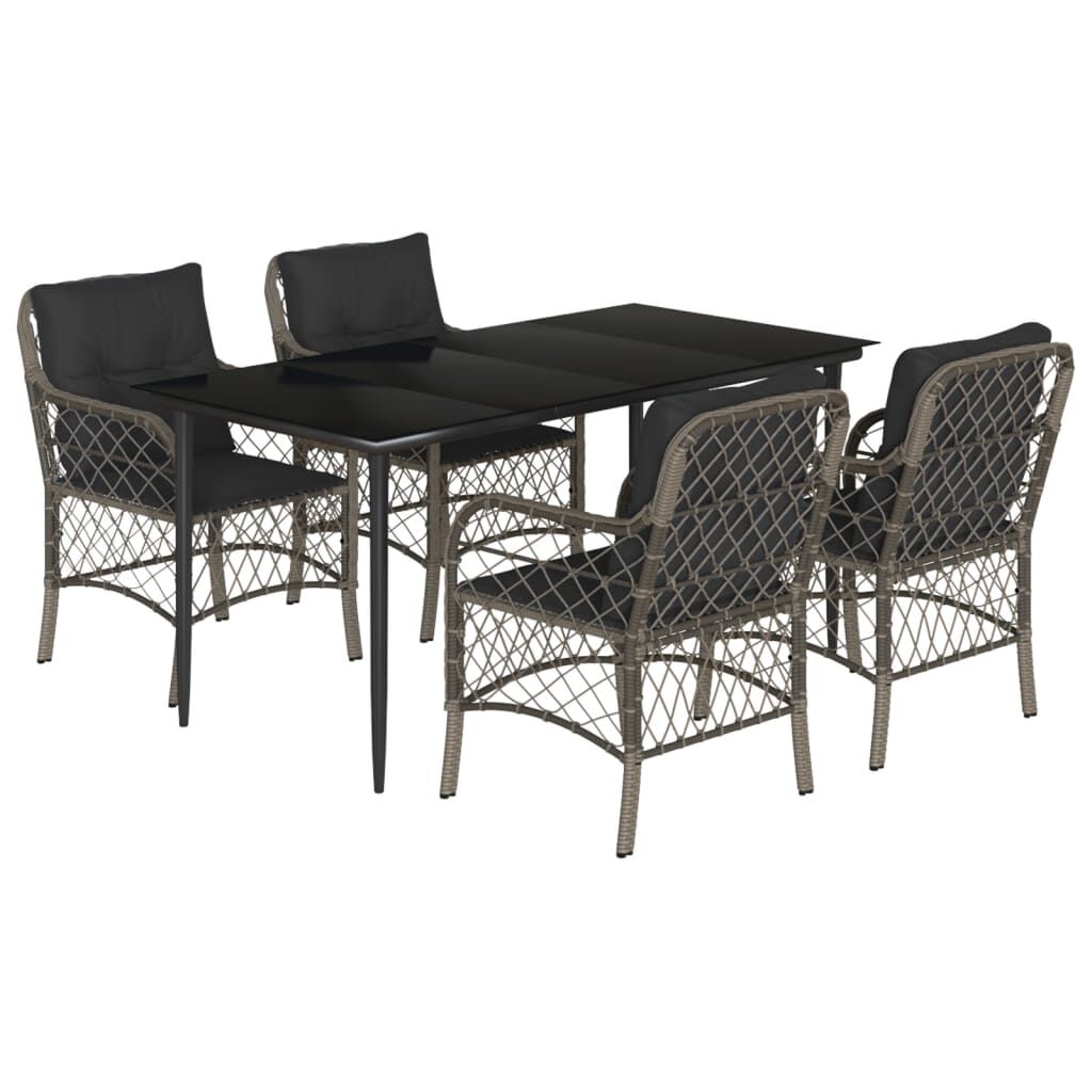 5 Piece Garden Dining Set with Cushions Grey Poly Rattan Price