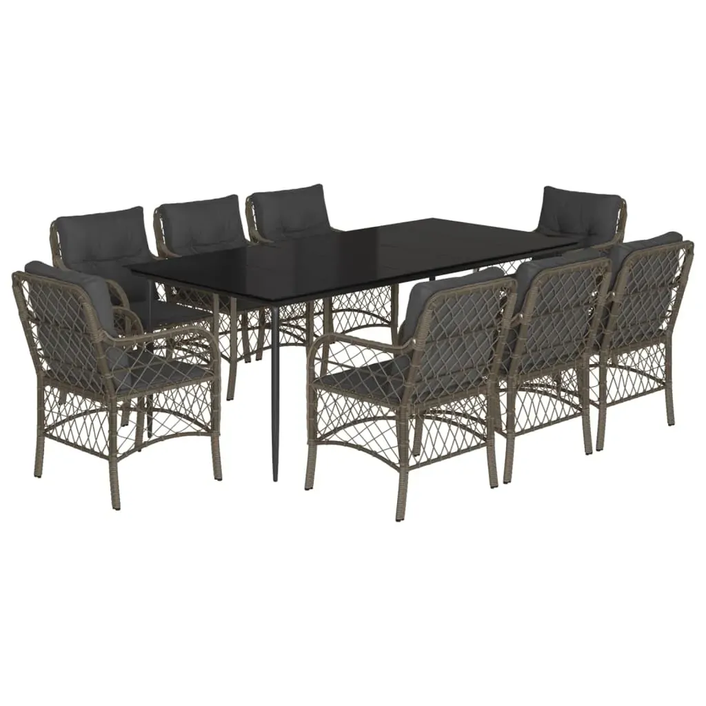 9 Piece Garden Dining Set with Cushions Grey Poly Rattan Price