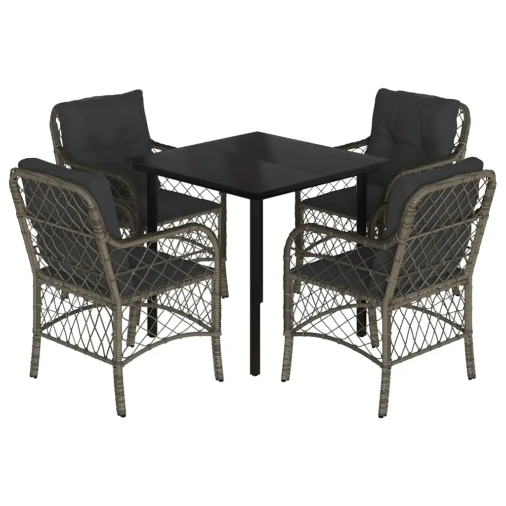 5 Piece Garden Dining Set with Cushions Grey Poly Rattan Price