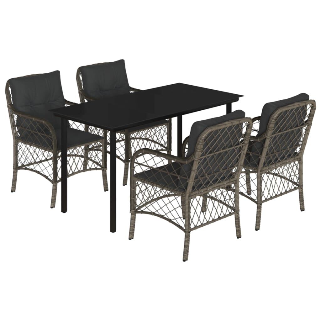 5 Piece Garden Dining Set with Cushions Grey Poly Rattan Price