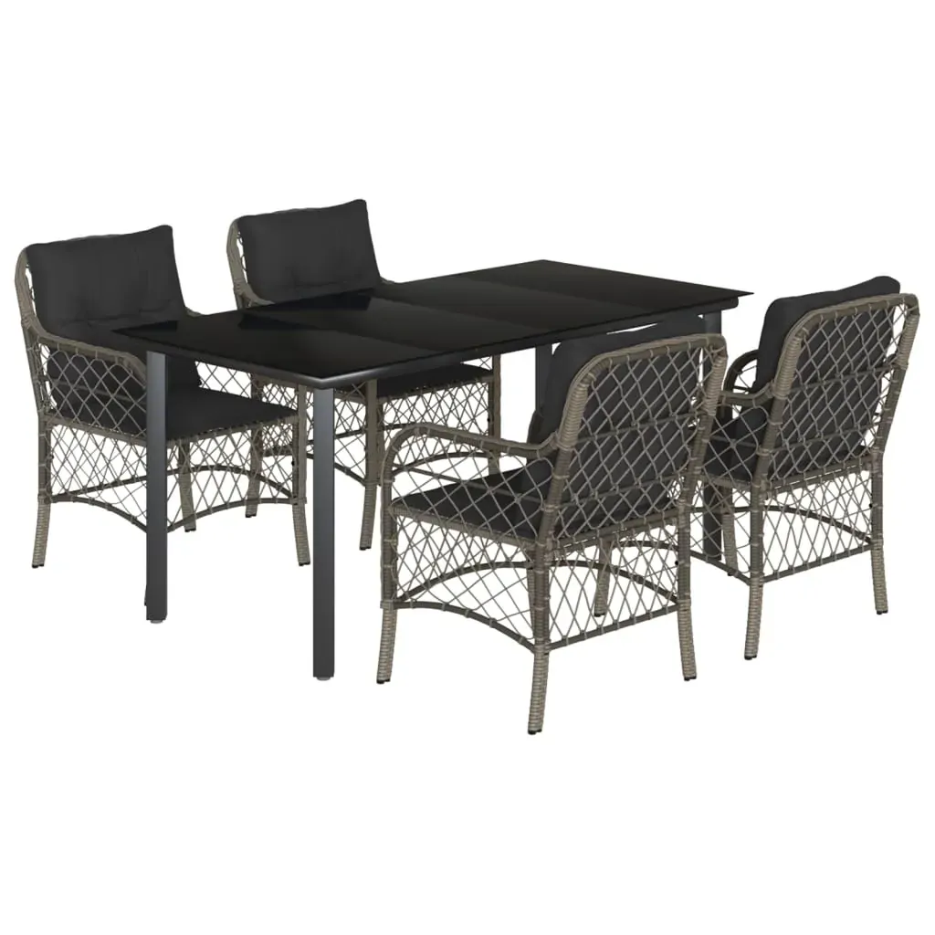 5 Piece Garden Dining Set with Cushions Grey Poly Rattan Price