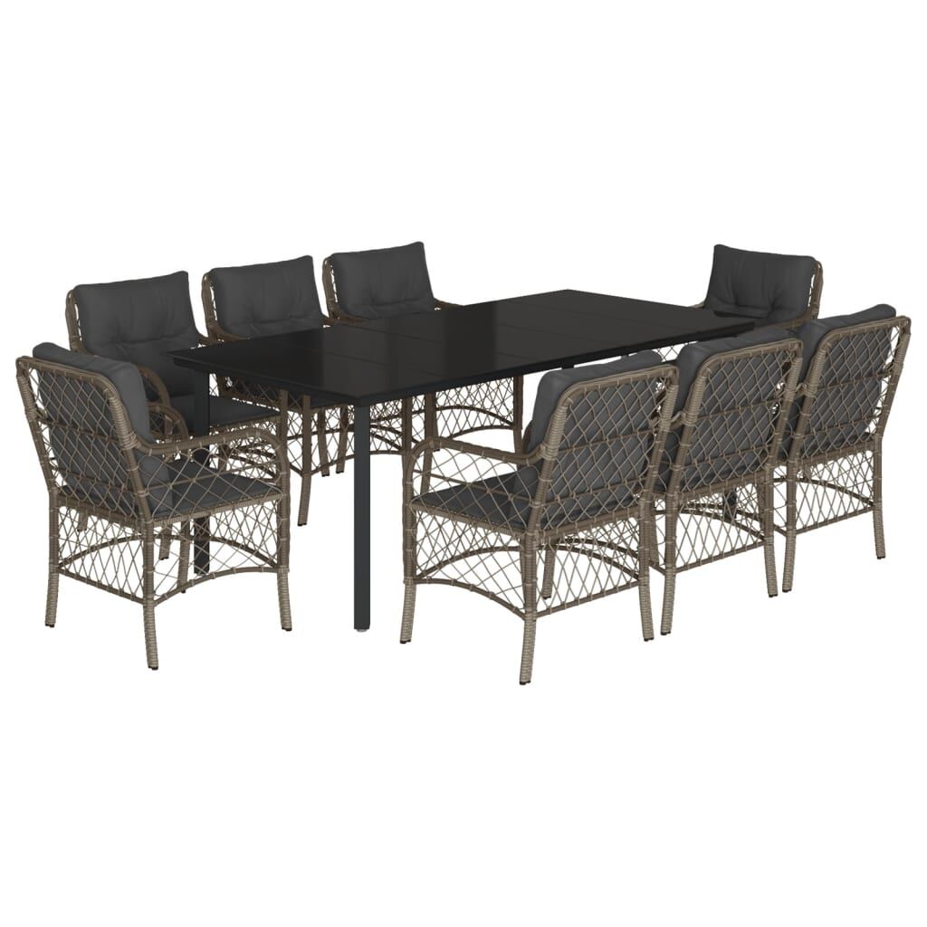 9 Piece Garden Dining Set with Cushions Grey Poly Rattan Price