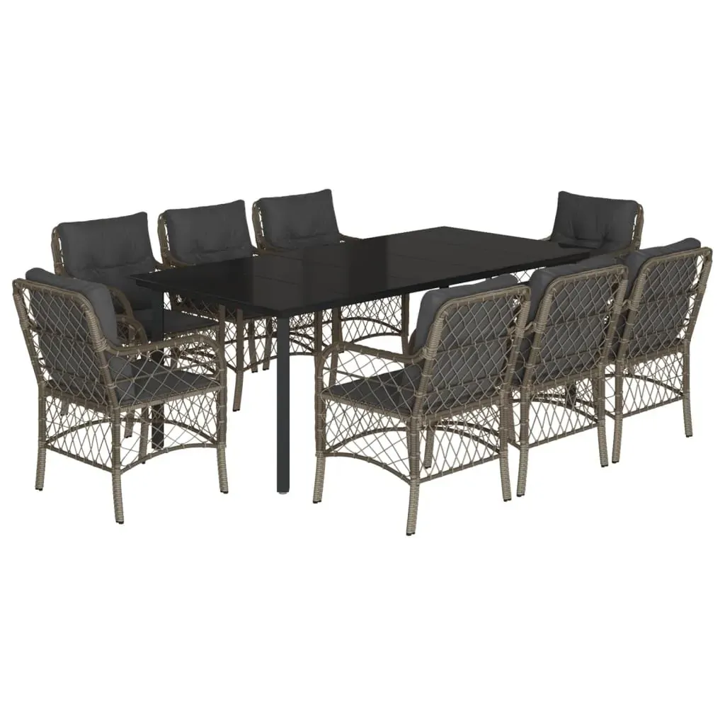 9 Piece Garden Dining Set with Cushions Grey Poly Rattan Price