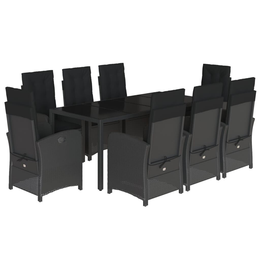 9 Piece Garden Dining Set with Cushions Black Poly Rattan Price