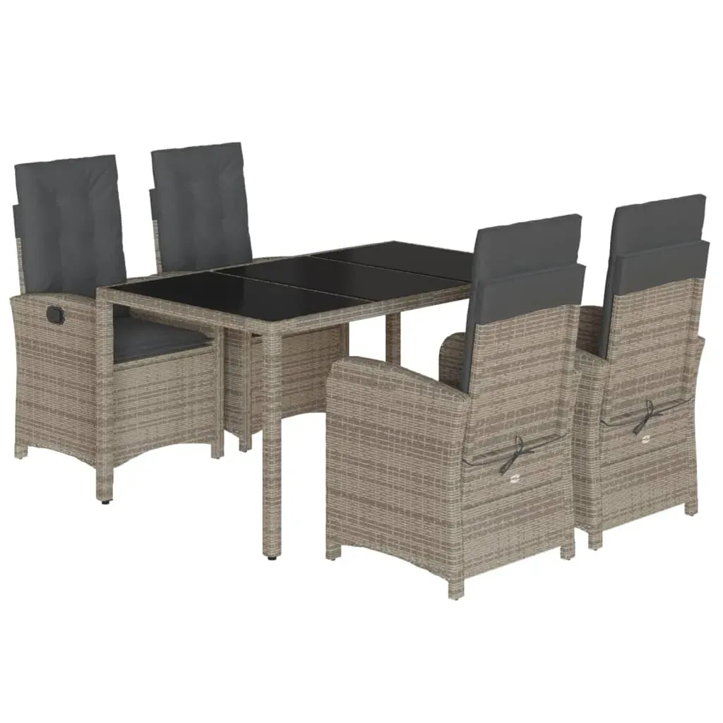5 Piece Garden Dining Set with Cushions Grey Poly Rattan Price
