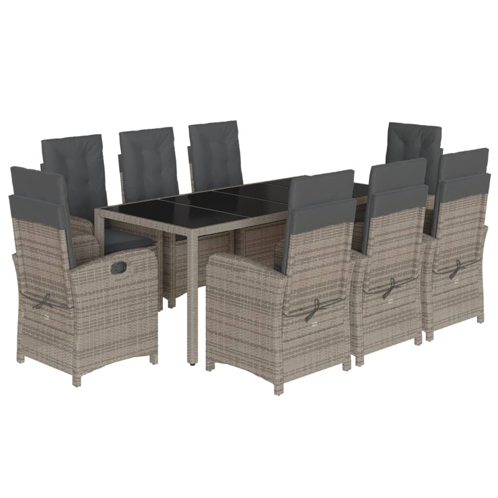 9 Piece Garden Dining Set with Cushions Grey Poly Rattan Price
