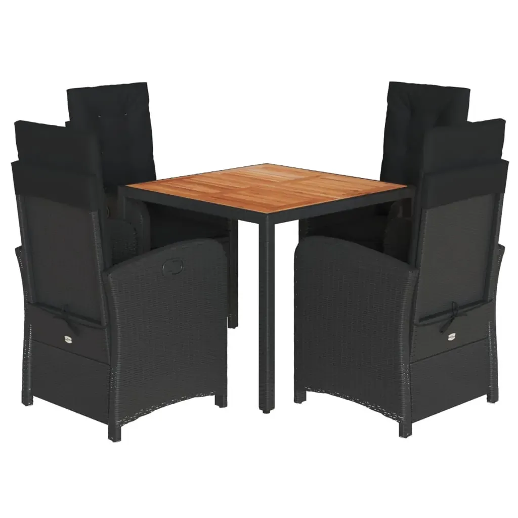 5 Piece Garden Dining Set with Cushions Black Poly Rattan Price