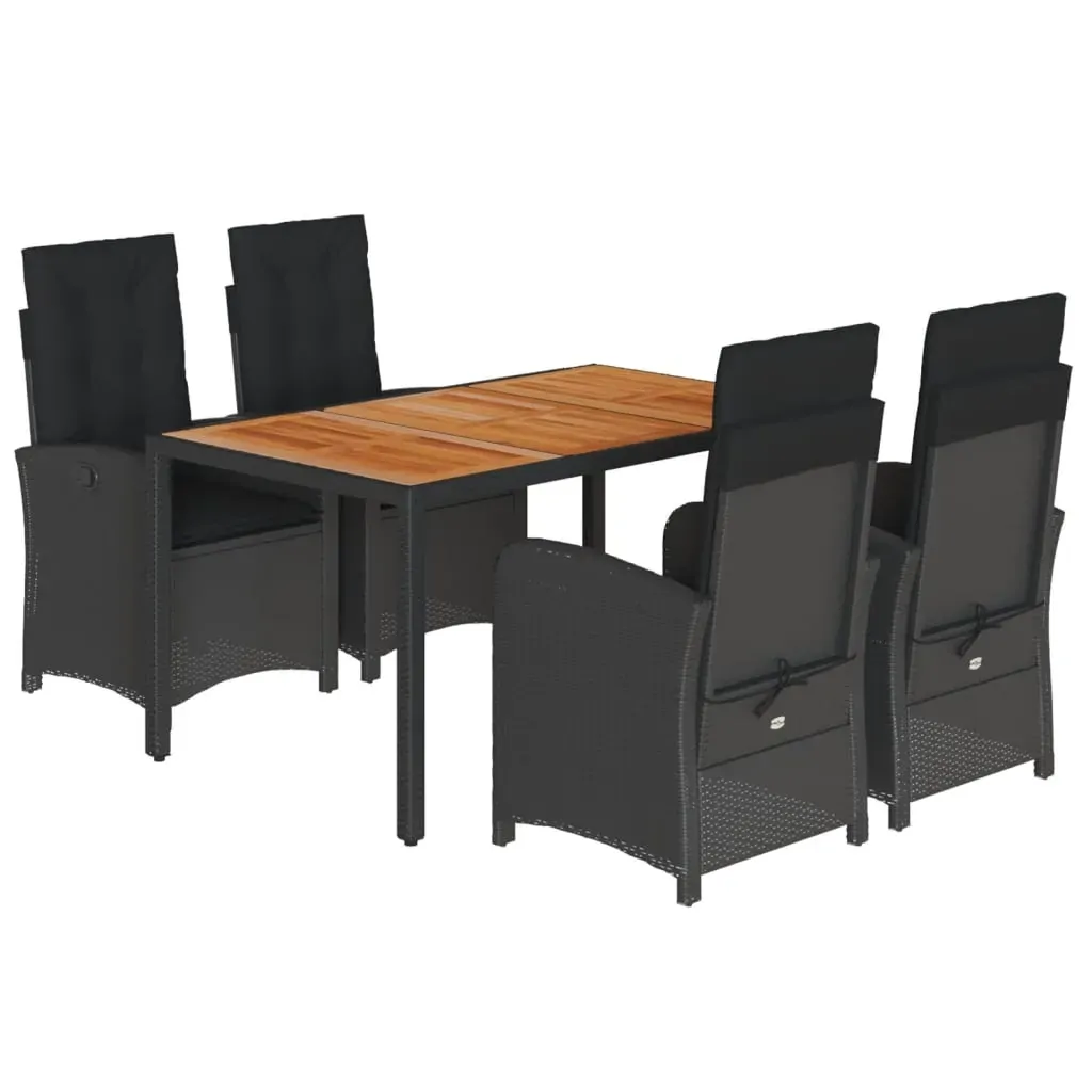5 Piece Garden Dining Set with Cushions Black Poly Rattan Price