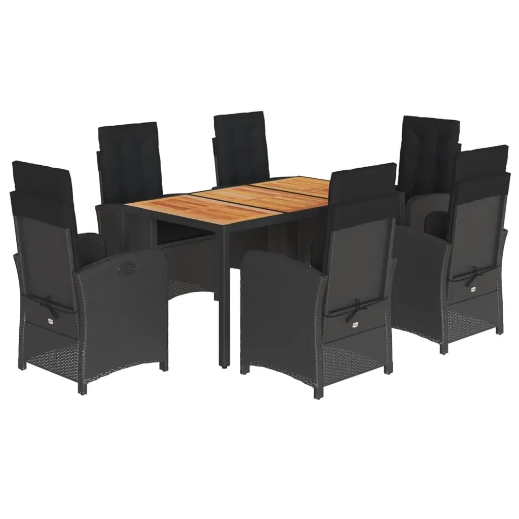 7 Piece Garden Dining Set with Cushions Black Poly Rattan Price
