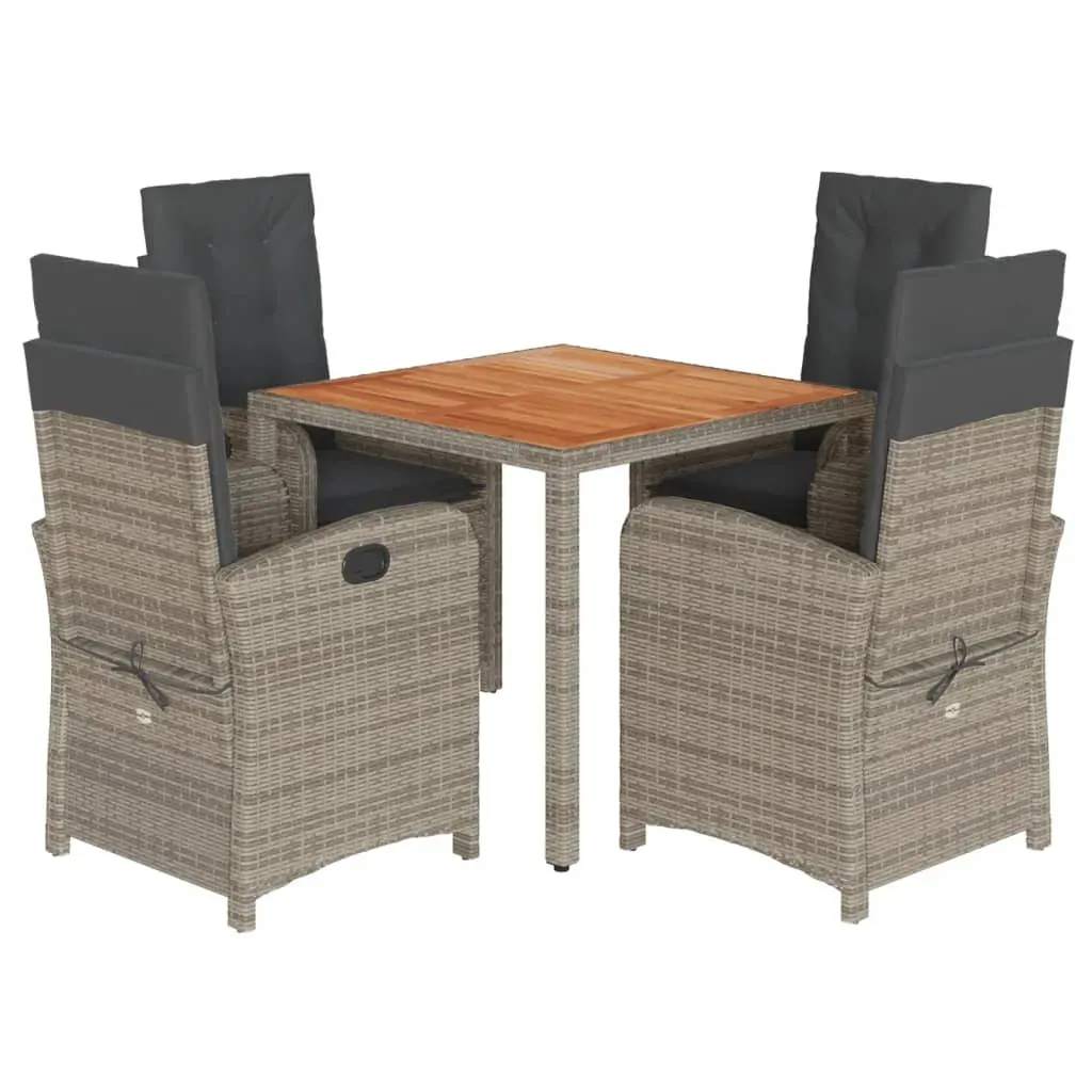 5 Piece Garden Dining Set with Cushions Grey Poly Rattan Price