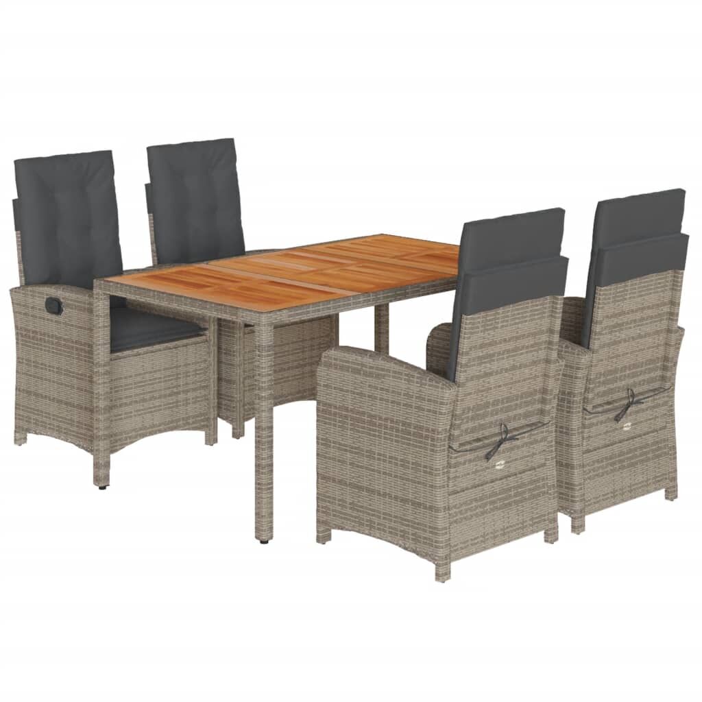 5 Piece Garden Dining Set with Cushions Grey Poly Rattan Price