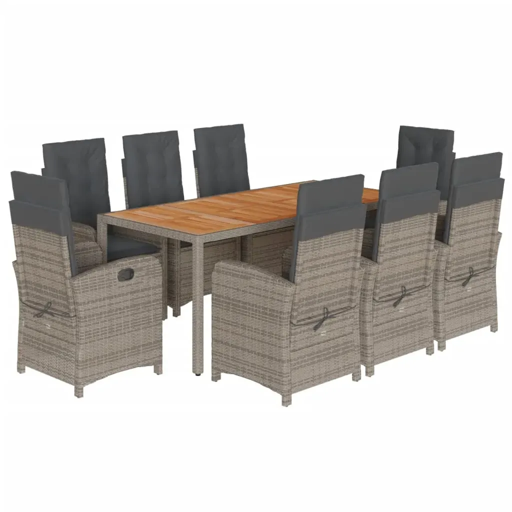 9 Piece Garden Dining Set with Cushions Grey Poly Rattan Price