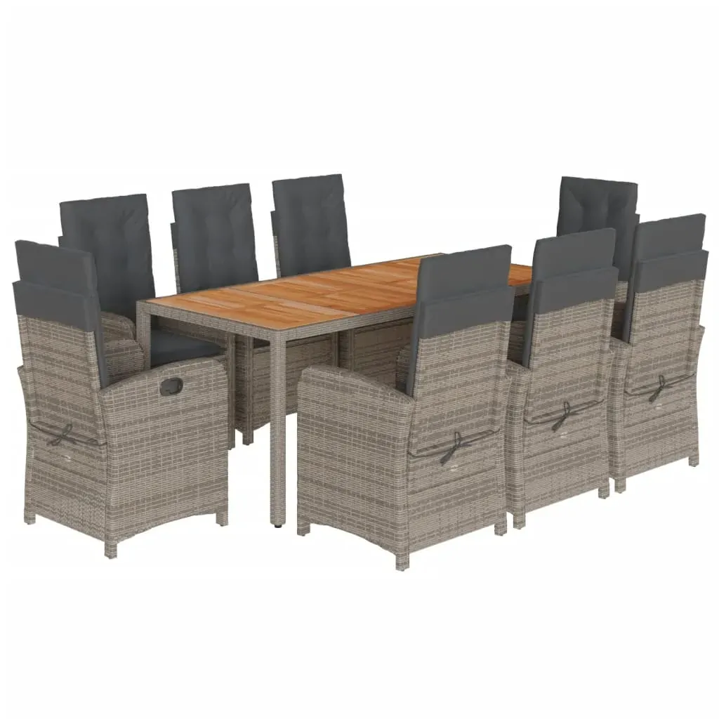 9 Piece Garden Dining Set with Cushions Grey Poly Rattan Price
