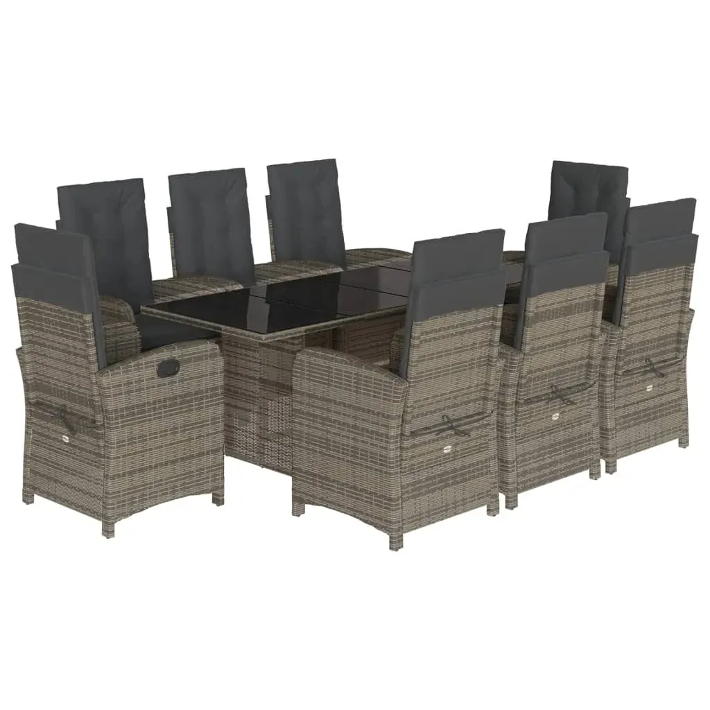 9 Piece Garden Dining Set with Cushions Grey Poly Rattan Price