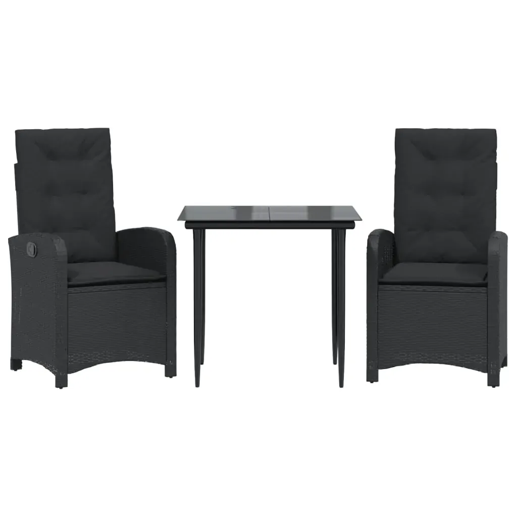3 Piece Garden Dining Set with Cushions Black Poly Rattan Price