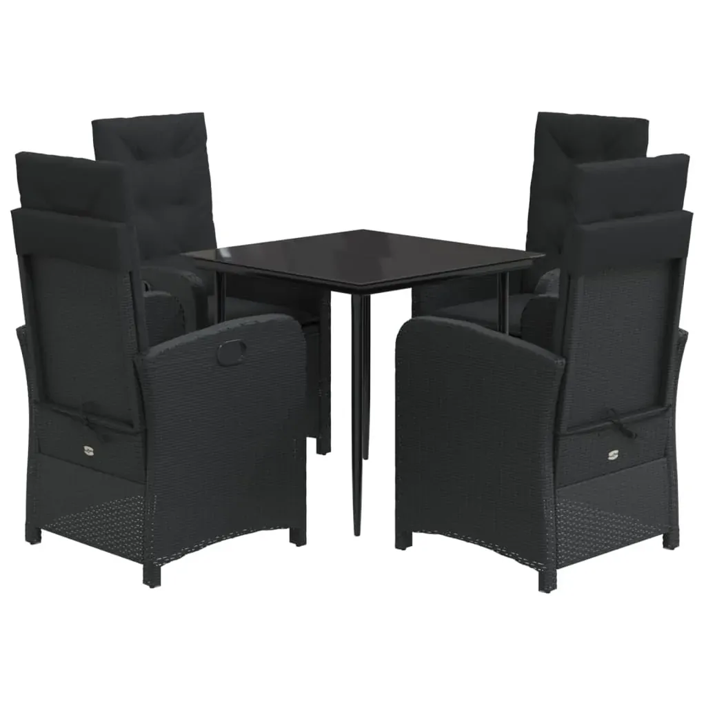 5 Piece Garden Dining Set with Cushions Black Poly Rattan Price