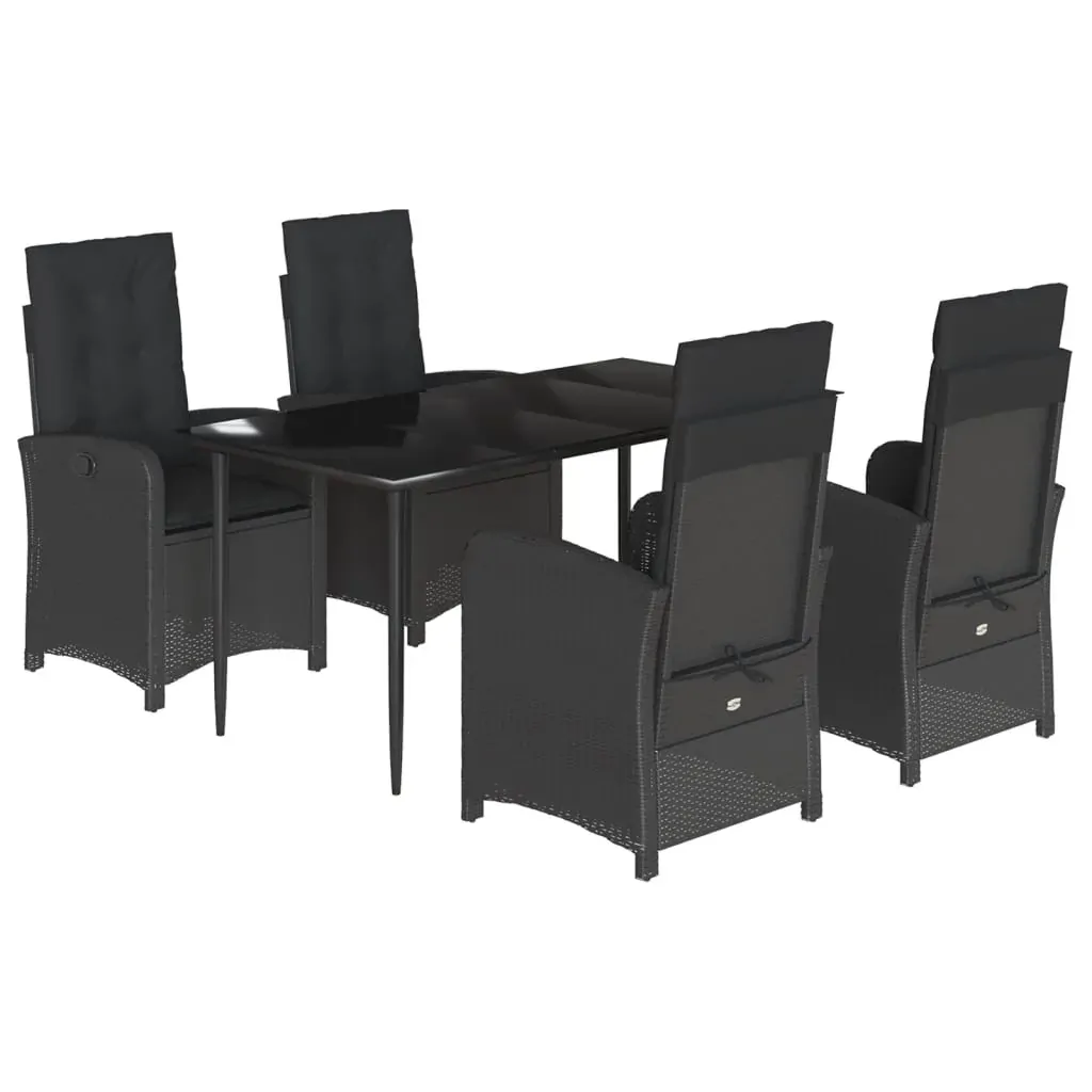 5 Piece Garden Dining Set with Cushions Black Poly Rattan Price