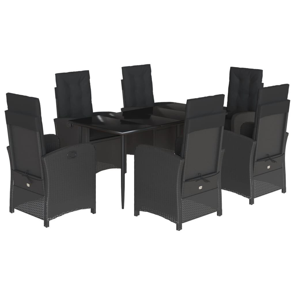 7 Piece Garden Dining Set with Cushions Black Poly Rattan Price