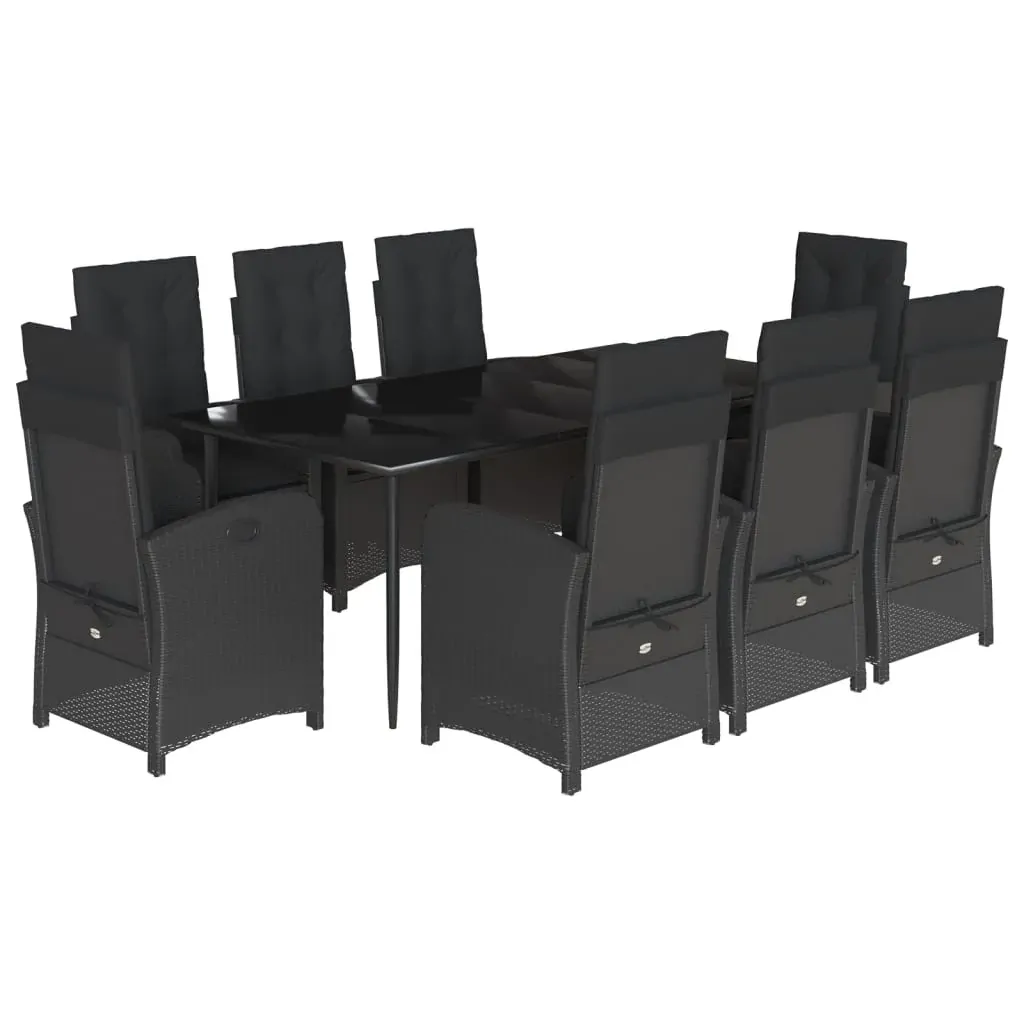 9 Piece Garden Dining Set with Cushions Black Poly Rattan Price