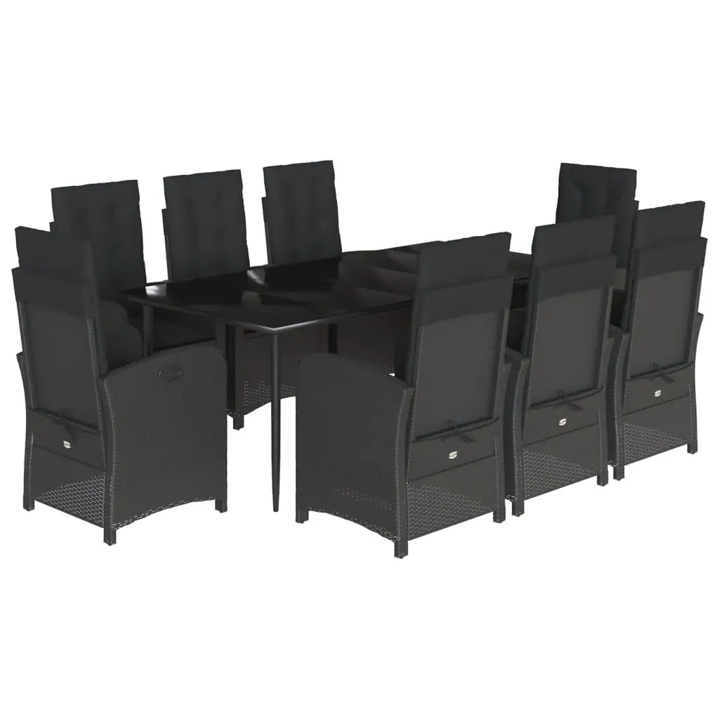9 Piece Garden Dining Set with Cushions Black Poly Rattan Price