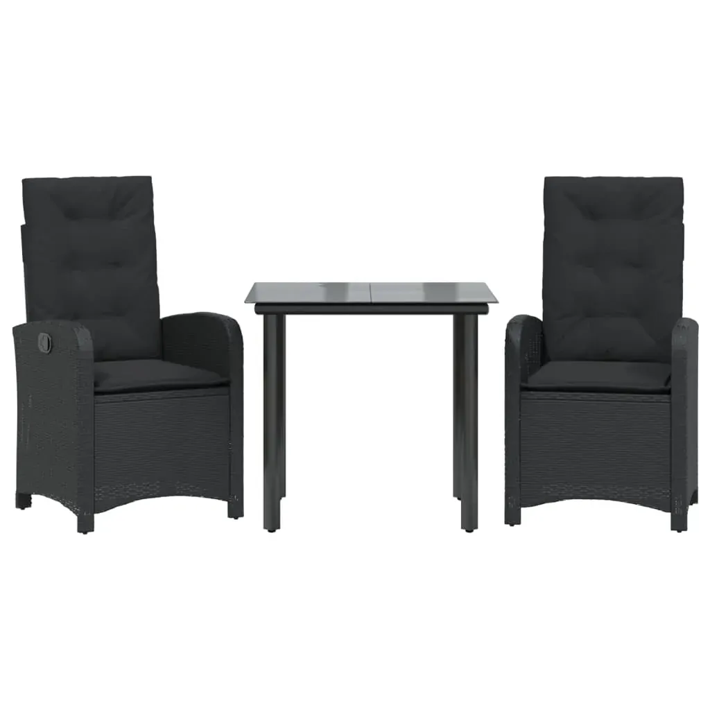 3 Piece Garden Dining Set with Cushions Black Poly Rattan Price