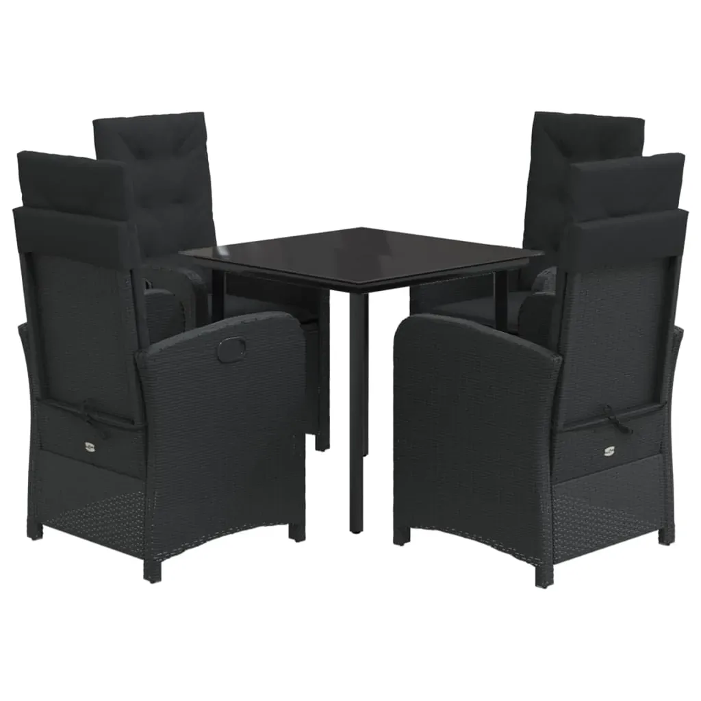5 Piece Garden Dining Set with Cushions Black Poly Rattan Price