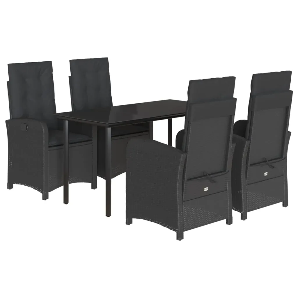 5 Piece Garden Dining Set with Cushions Black Poly Rattan Price