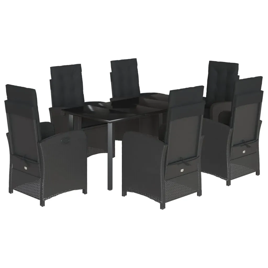7 Piece Garden Dining Set with Cushions Black Poly Rattan Price