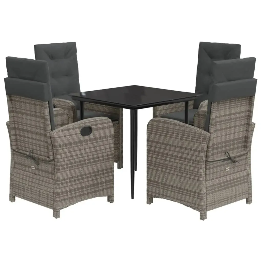 5 Piece Garden Dining Set with Cushions Grey Poly Rattan Price