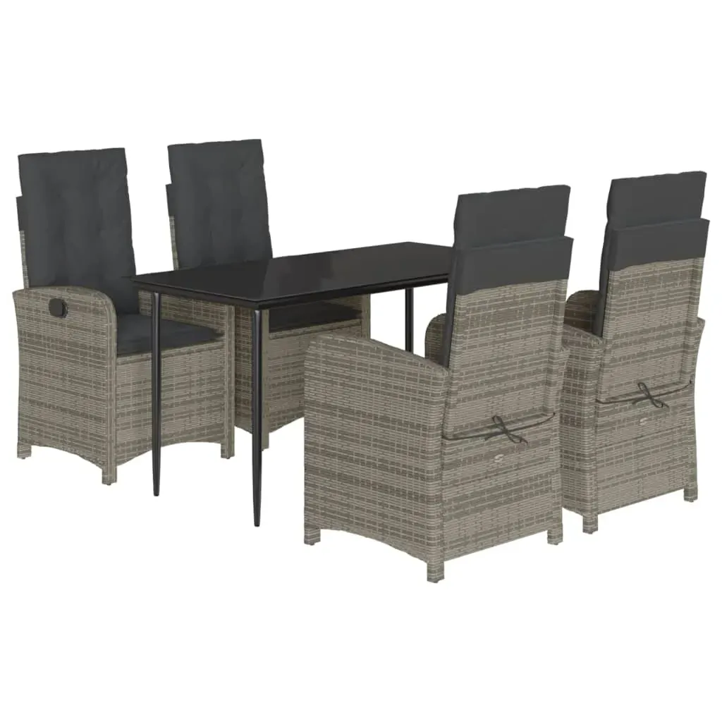 5 Piece Garden Dining Set with Cushions Grey Poly Rattan Price