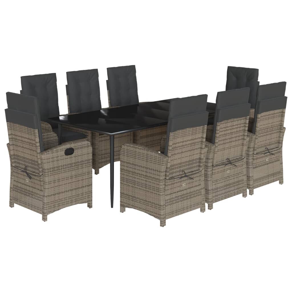 9 Piece Garden Dining Set with Cushions Grey Poly Rattan Price
