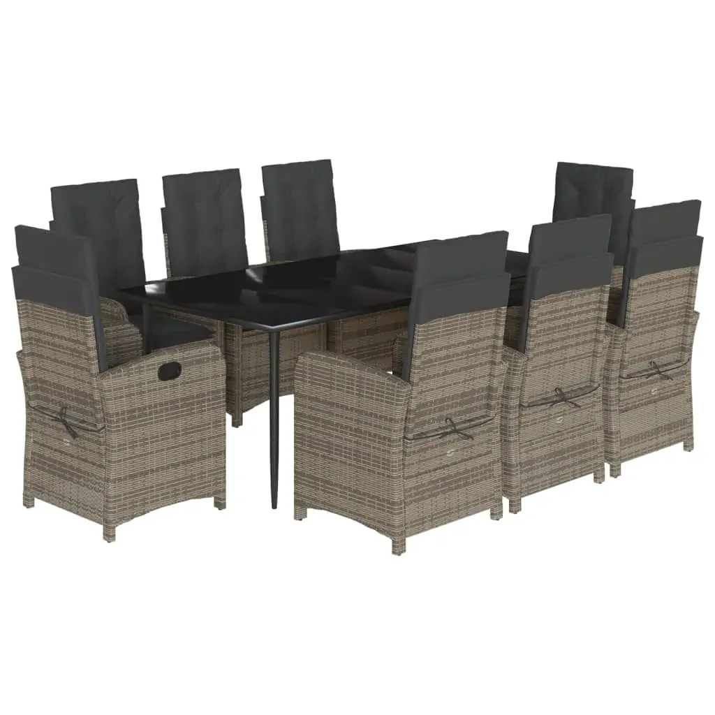 9 Piece Garden Dining Set with Cushions Grey Poly Rattan Price