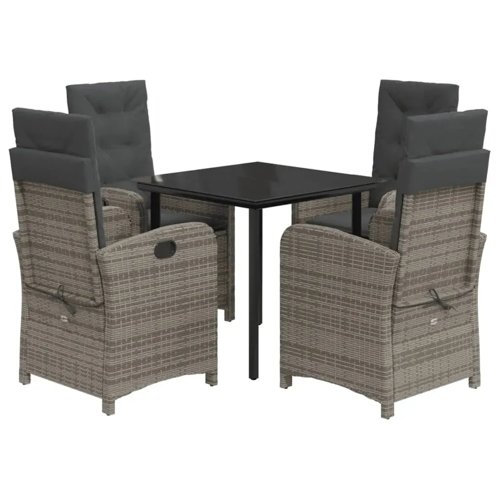 5 Piece Garden Dining Set with Cushions Grey Poly Rattan Price