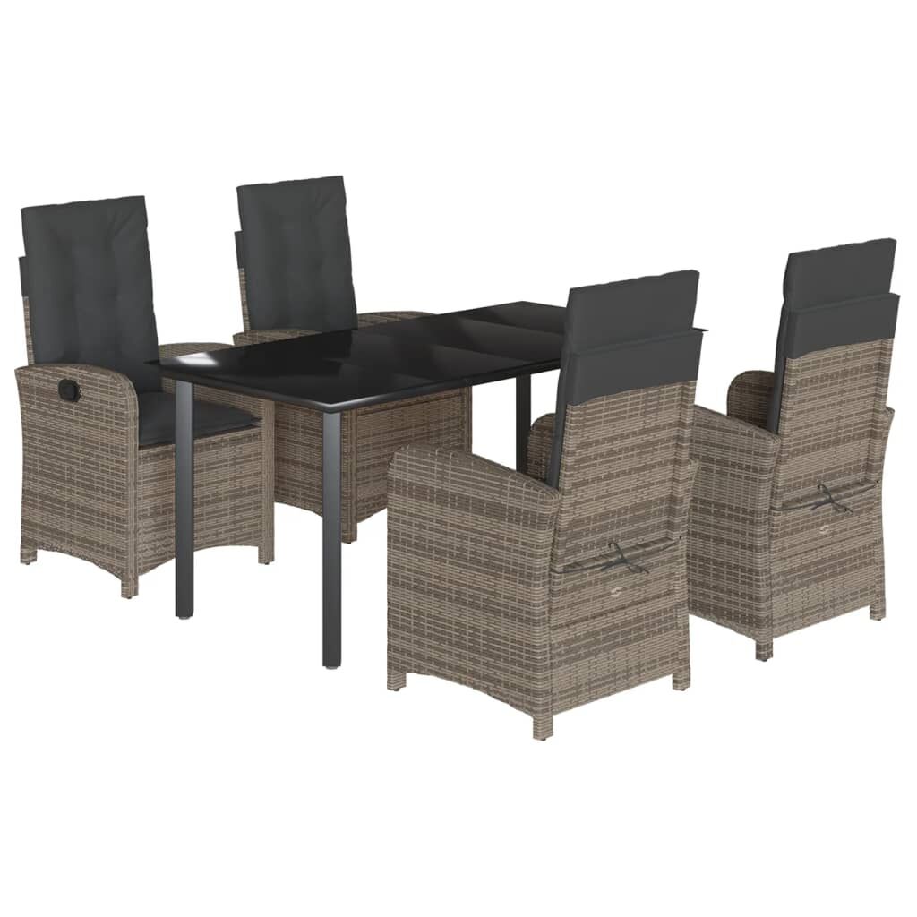 5 Piece Garden Dining Set with Cushions Grey Poly Rattan Price