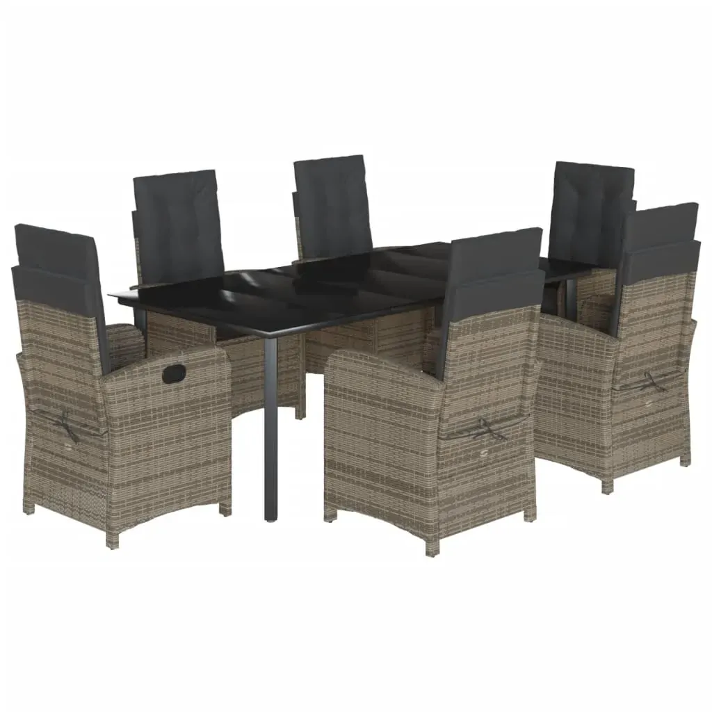 7 Piece Garden Dining Set with Cushions Grey Poly Rattan Price