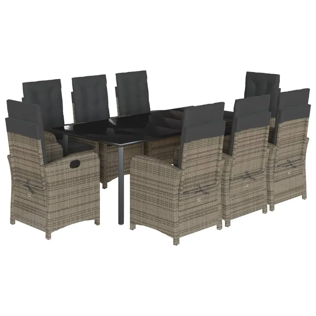 9 Piece Garden Dining Set with Cushions Grey Poly Rattan Price