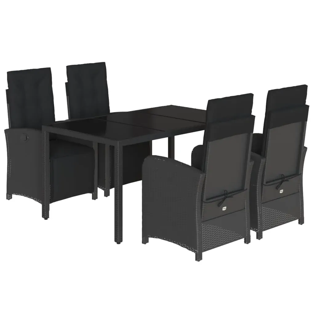 5 Piece Garden Dining Set with Cushions Black Poly Rattan Price