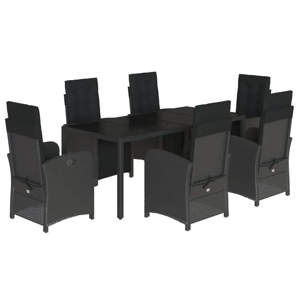 7 Piece Garden Dining Set with Cushions Black Poly Rattan Price
