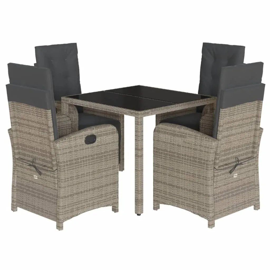 5 Piece Garden Dining Set with Cushions Grey Poly Rattan Price