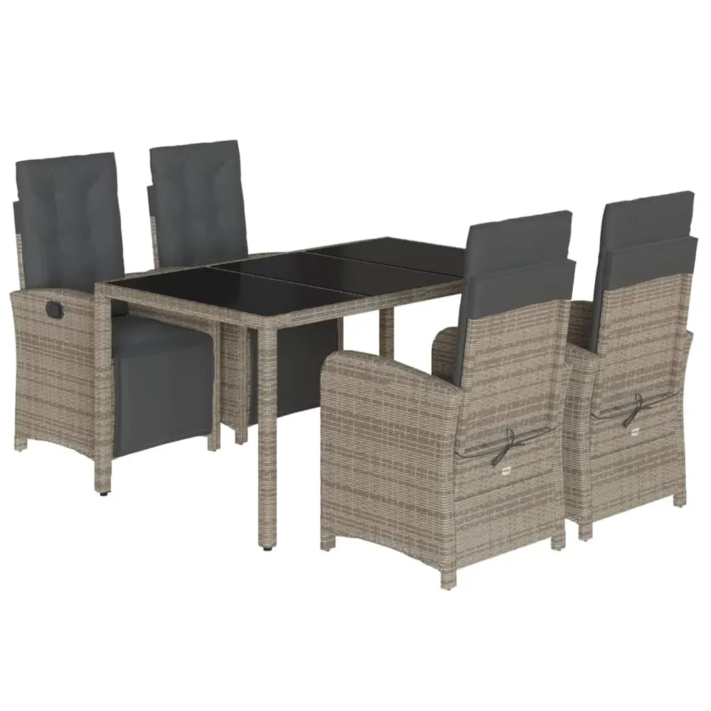 5 Piece Garden Dining Set with Cushions Grey Poly Rattan Price
