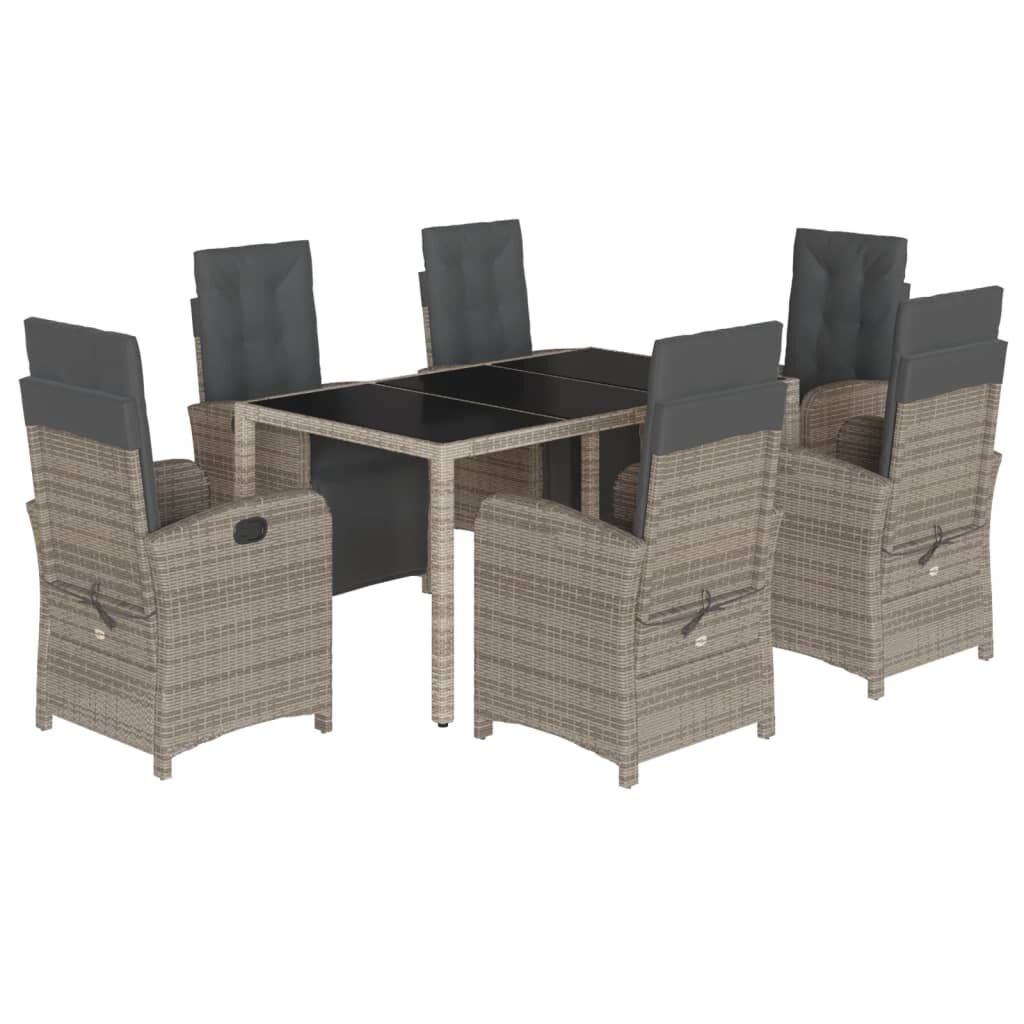 7 Piece Garden Dining Set with Cushions Grey Poly Rattan Price