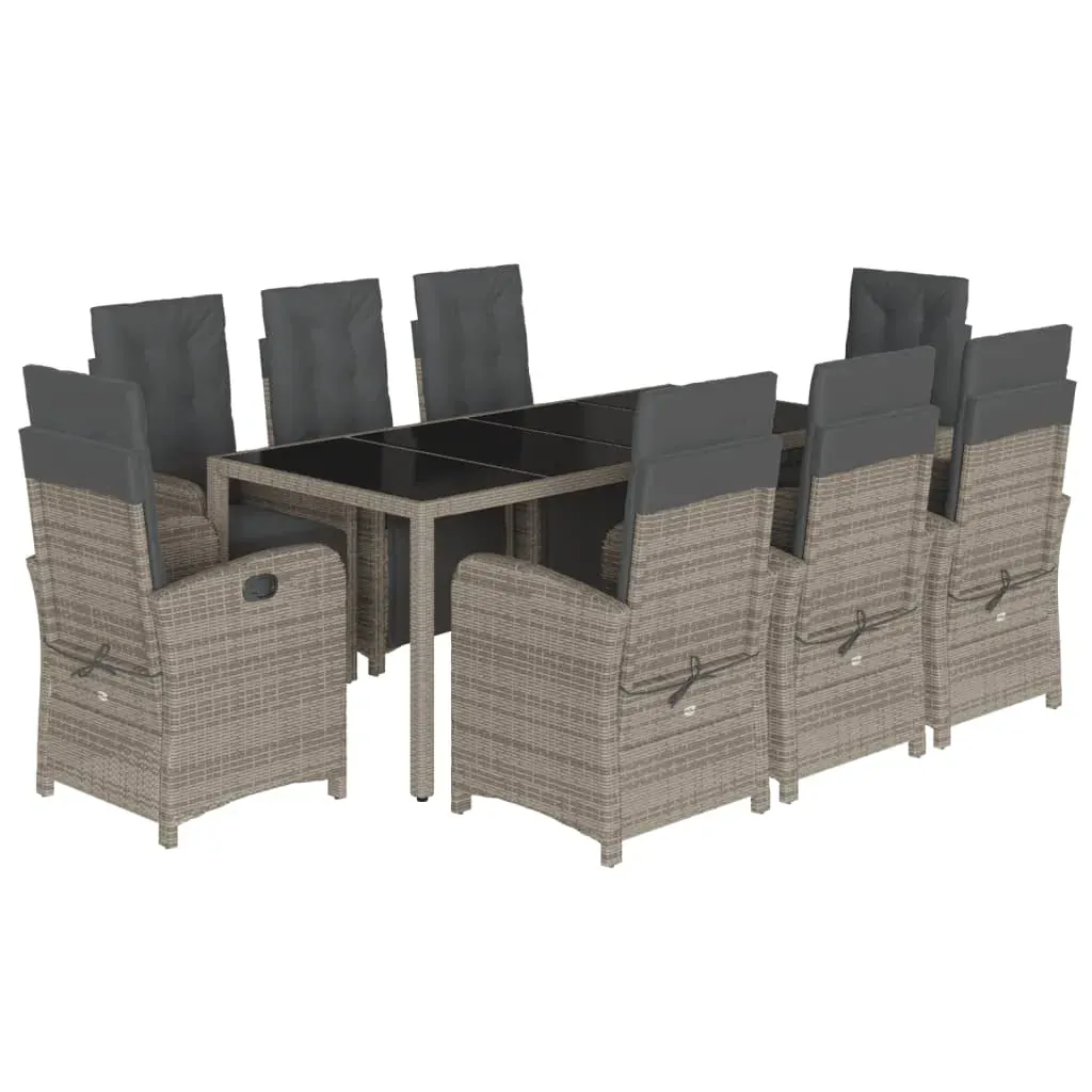 9 Piece Garden Dining Set with Cushions Grey Poly Rattan Price