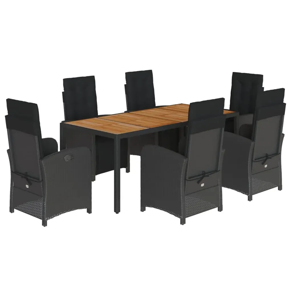 7 Piece Garden Dining Set with Cushions Black Poly Rattan Price