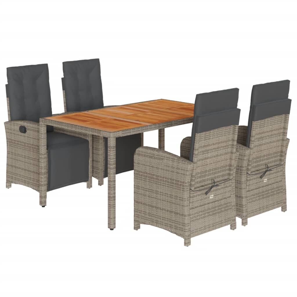 5 Piece Garden Dining Set with Cushions Grey Poly Rattan Price