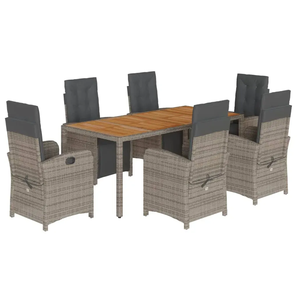 7 Piece Garden Dining Set with Cushions Grey Poly Rattan Price
