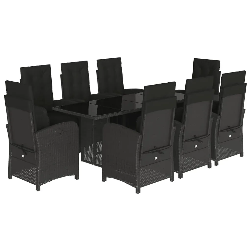 9 Piece Garden Dining Set with Cushions Black Poly Rattan Price