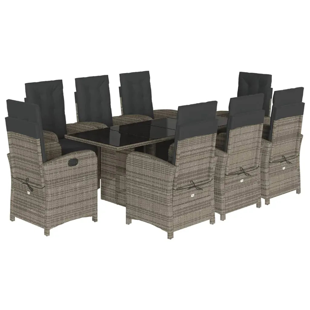 9 Piece Garden Dining Set with Cushions Grey Poly Rattan Price